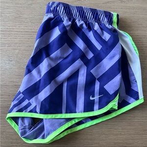 Nike Purple Geometric Athletic Shorts with Neon Green Trim